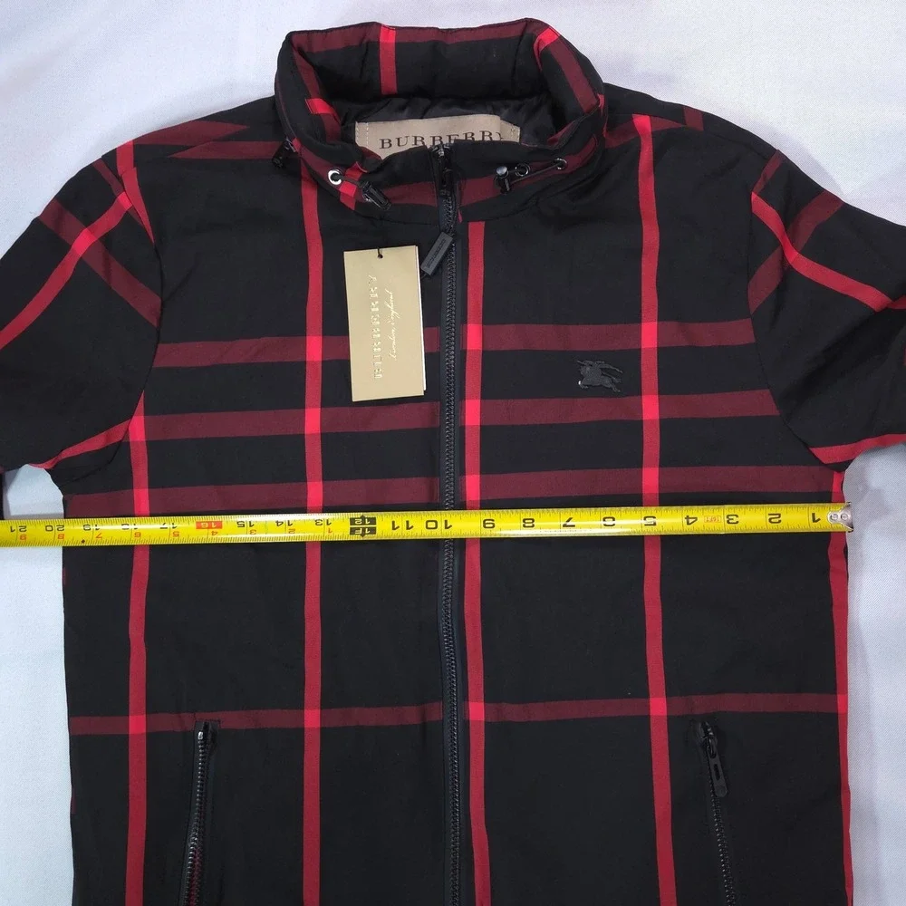 NWT Burberry Ecclestone Check Hooded Windbreaker Jacket Men M Knight Badge Red